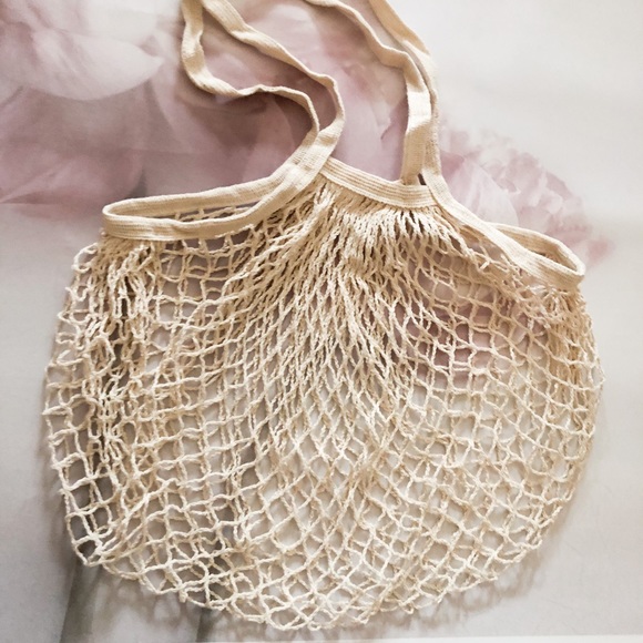 Mesh fish net bag shoulder tote shopping grocery cream large market Multiuse - Picture 7 of 14